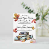 Rustieke Blue Truck Autumn Leaves Open House Feestdagenkaart (Staand voorkant)