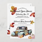 Rustieke Blue Truck Autumn Leaves Open House Feestdagenkaart (Voorkant / Achterkant)