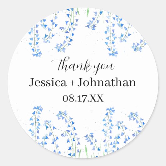 Rustieke Bluebells Blue Floral Dank je wel Ronde Sticker (Voorkant)