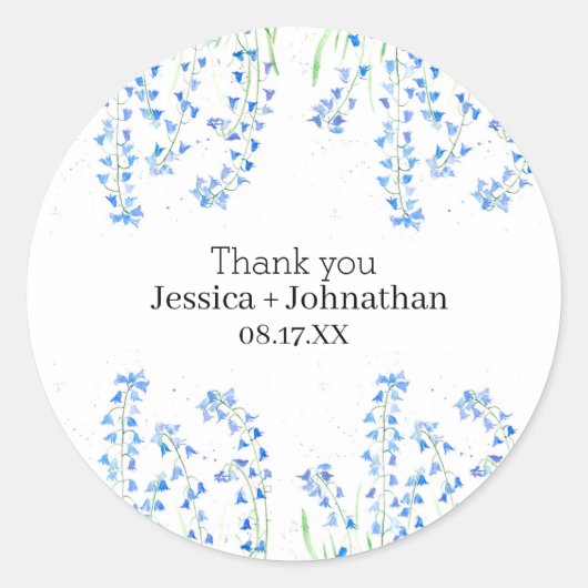 Rustieke Bluebells Floral Waterverf Flowers Ronde Sticker (Voorkant)