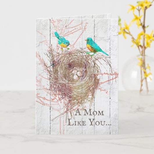 Rustieke Bluebird Nest Moederdag Kaart (Gele Bloem)