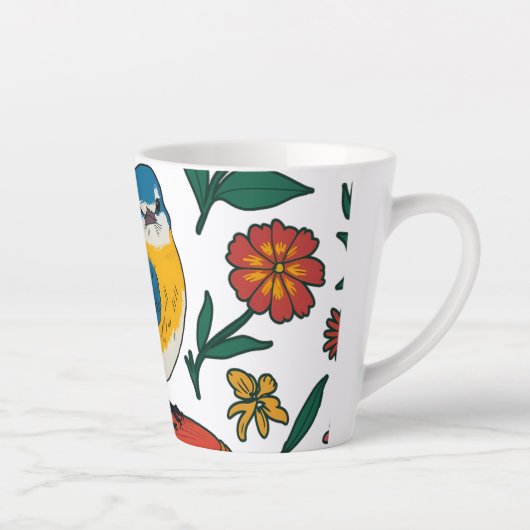 Rustieke Bluebird op poef in volkskunst Latte Mok (Rechts)