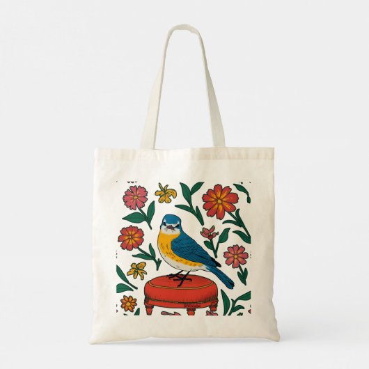 Rustieke Bluebird op poef in volkskunst Tote Bag (Achterkant)