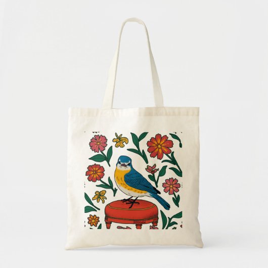 Rustieke Bluebird op poef in volkskunst Tote Bag (Voorkant)