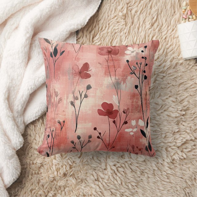 Rustieke Blush Bloem Linen Patroon (9) Kussen (Deken)