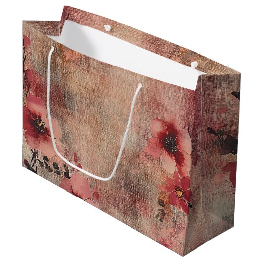 Rustieke Blush Bloem Motief Linnen (6) Groot Cadeauzakje (Voorkant Gekanteld)