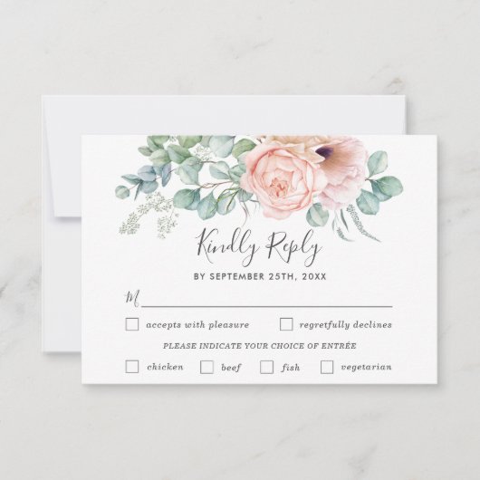 Rustieke Blush Bloemen Bruiloft Maaltijd Keuze RSV RSVP Kaartje (Voorkant)