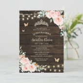 Rustieke Blush Bloemen Enchanted Forest Quinceañer Kaart (Staand voorkant)