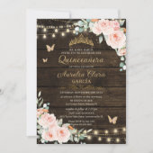 Rustieke Blush Bloemen Enchanted Forest Quinceaner Kaart (Voorkant)