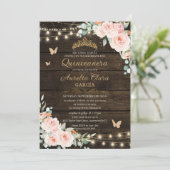Rustieke Blush Bloemen Enchanted Forest Quinceaner Kaart (Staand voorkant)