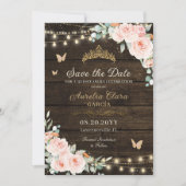 Rustieke Blush Bloemen Enchanted Forest Quinceañer Save The Date (Voorkant)