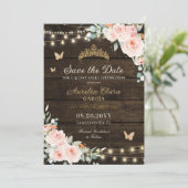 Rustieke Blush Bloemen Enchanted Forest Quinceañer Save The Date (Staand voorkant)