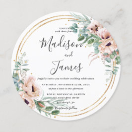 Rustieke Blush Bloemen Eucalyptus Bruiloft Gouden  Kaart