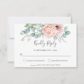 Rustieke Blush Bloemen Groen Bruiloft RSVP Kaart (Voorkant)