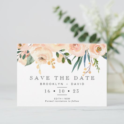 Rustieke Blush Bloemen Huwelijk Save The Date Kaar Kaart (Staand voorkant)