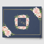 Rustieke Blush Bloemen Rozen Groen Navy Bruiloft Gastenboek (Achterkant)