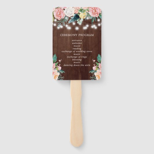 Rustieke Blush Bloemen String Lights Wedding Handwaaier (Achterkant)