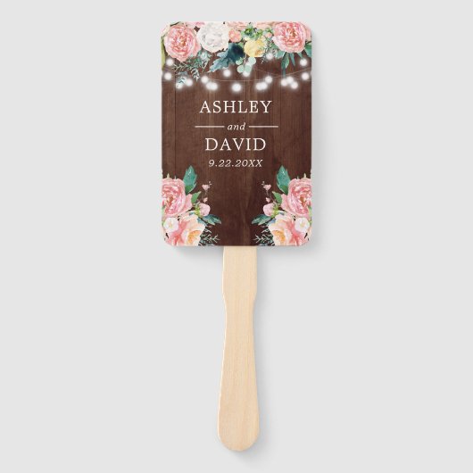 Rustieke Blush Bloemen String Lights Wedding Handwaaier (Voorkant)