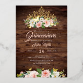 Rustieke Blush Bloemen Tiara Quinceanera Folie Uitnodiging (Voorkant)