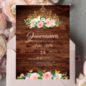 Rustieke Blush Bloemen Tiara Quinceanera Folie Uitnodiging