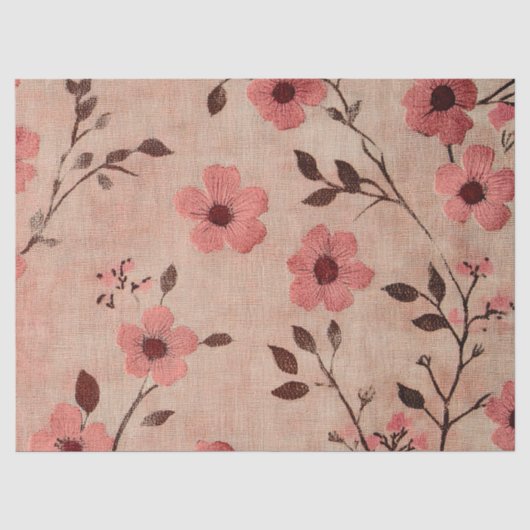 Rustieke Blush Bloemenpatroon Linnen (4) Tissuepapier (Voorkant)