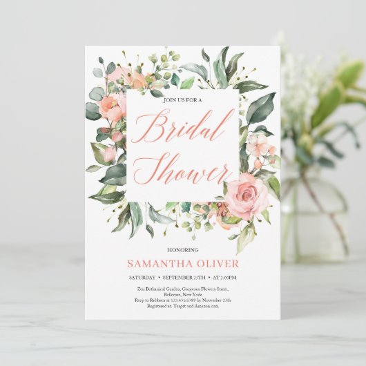 Rustieke blush bloesemkrans groen Vrijgezellenfees Kaart (Staand voorkant)