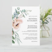 Rustieke Blush Boho Bloemen en groen bruiloft Kaart (Staand voorkant)