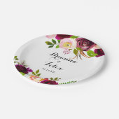 Rustieke Blush Bourgogne Bloemen Bruiloft Taart Papieren Bordje (Gekanteld)