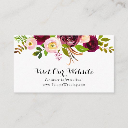 Rustieke Blush Bourgogne Bloemen Bruiloft Website Informatiekaartje (Voorkant)