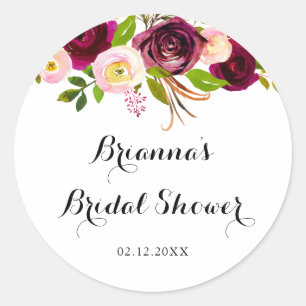 Rustieke Blush Bourgondië Bloem Bruidsdouche Favor Ronde Sticker