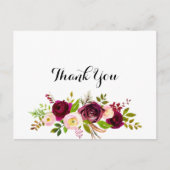 Rustieke Blush Bourgondië Bloemenkalligrafie Dank  Briefkaart (Voorkant)