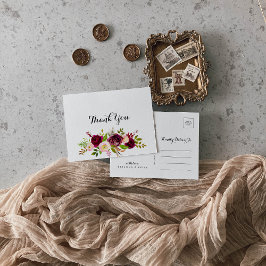 Rustieke Blush Bourgondië Bloemenkalligrafie Dank  Briefkaart