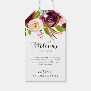 Rustieke Blush Bourgondië Floral bruiloft Welkom Cadeaulabel