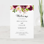 Rustieke Blush Bourgondië Floral gevouwen bruiloft Programma (Voorkant)