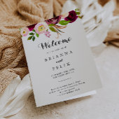 Rustieke Blush Bourgondië Floral gevouwen bruiloft Programma