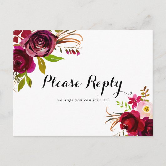 Rustieke Blush Bourgondië Menu Keuze RSVP Briefkaa (Voorkant)