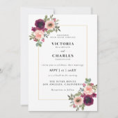 Rustieke Blush & Bourgondië Waterverf Bloemen Huwe Kaart (Voorkant)