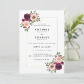 Rustieke Blush & Bourgondië Waterverf Bloemen Huwe Kaart (Staand voorkant)