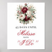 Rustieke Blush Burgundy Countdown Bord Bruidsfeest Poster (Voorkant)