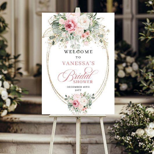 Rustieke Blush en Gouden Bruiloftsontvangst Poster