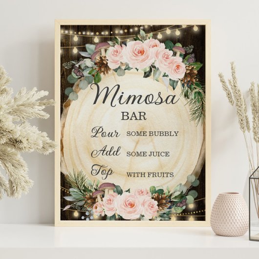 Rustieke Blush Floral Enchanted Forest Mimosa Bar Poster