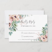 Rustieke Blush Flowers Eucalyptus Bruiloft RSVP Ka (Voorkant)