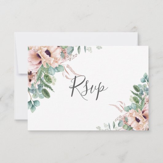 Rustieke Blush Flowers Eucalyptus Bruiloft RSVP Ka (Achterkant)