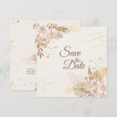 Rustieke Blush & Gouden Bloem Boho Bewaar de Datum (Voorkant / Achterkant)