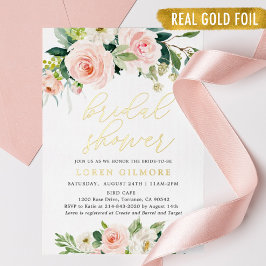 Rustieke Blush Gouden Bloem Bruiloft Borrel Folie Uitnodiging