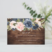 Rustieke Blush & Navy Bloemen Bruiloft Uitnodiging (Staand voorkant)