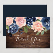 Rustieke Blush & Navy Waterverf Bloemen Bruiloft Bedankkaart (Voorkant / Achterkant)