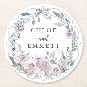 Rustieke Blush Paarse Rozen krans Ronde Kartonnen Onderzetter