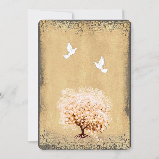 Rustieke Blush Peach Tree Dove Love Bird Wedding Kaart (Voorkant)