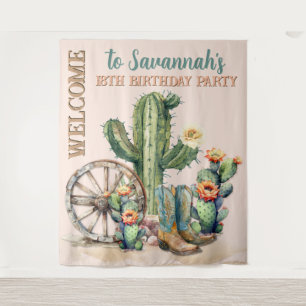 Rustieke Blush Roze Bloemen Cactus Desert Welkom Wandkleed